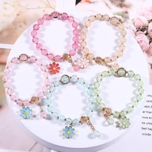 手工日韩 小雏菊花朵水晶串珠手链ins小众设计感女生手饰闺蜜手串