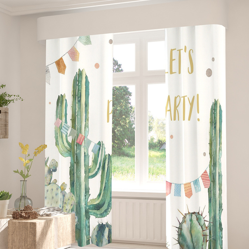 Cactus Small Flag Hot Digital Printing Thickened Blackout Curtain Nordic Simple Living Room Bedroom Study Bay Window