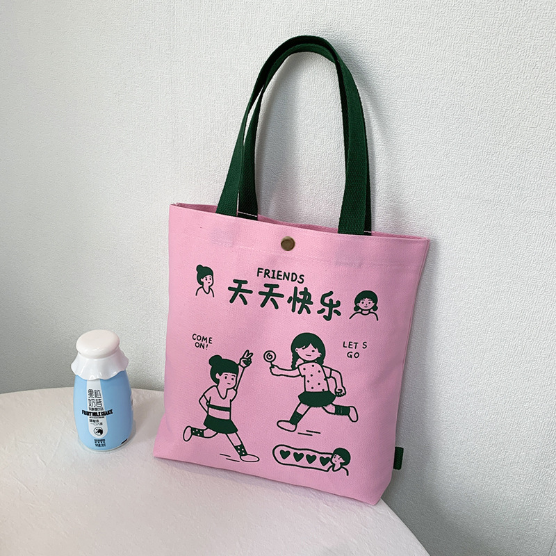 Bolsa de lona, bolso de lona de caricatura de mujer, bolso de mano, bolso de mano pequeño, bolso de mano casual coreano, una bolsa de cabello