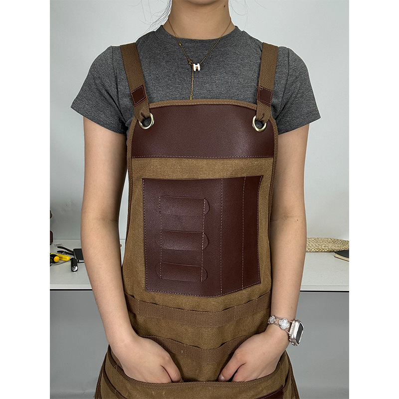 Delantal de lona gruesa transfronteriza personalizado logotipo anti-sucio anti-desgaste de doble bolsillo herramientas de ropa de trabajo de carpintería delantal al por mayor