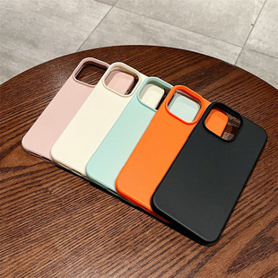 For Apple 16PROMAX Leather Simple Solid Color Phone Case iphone11/13 Drop-Resistant TPU Protective Case