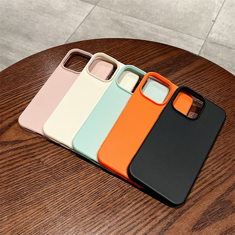 For Apple 16PROMAX Leather Simple Solid Color Phone Case iphone11/13 Drop-Resistant TPU Protective Case