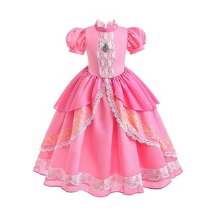Cross-border summer children's peach princess dress Mario role-playing girl pink dress performance clothes