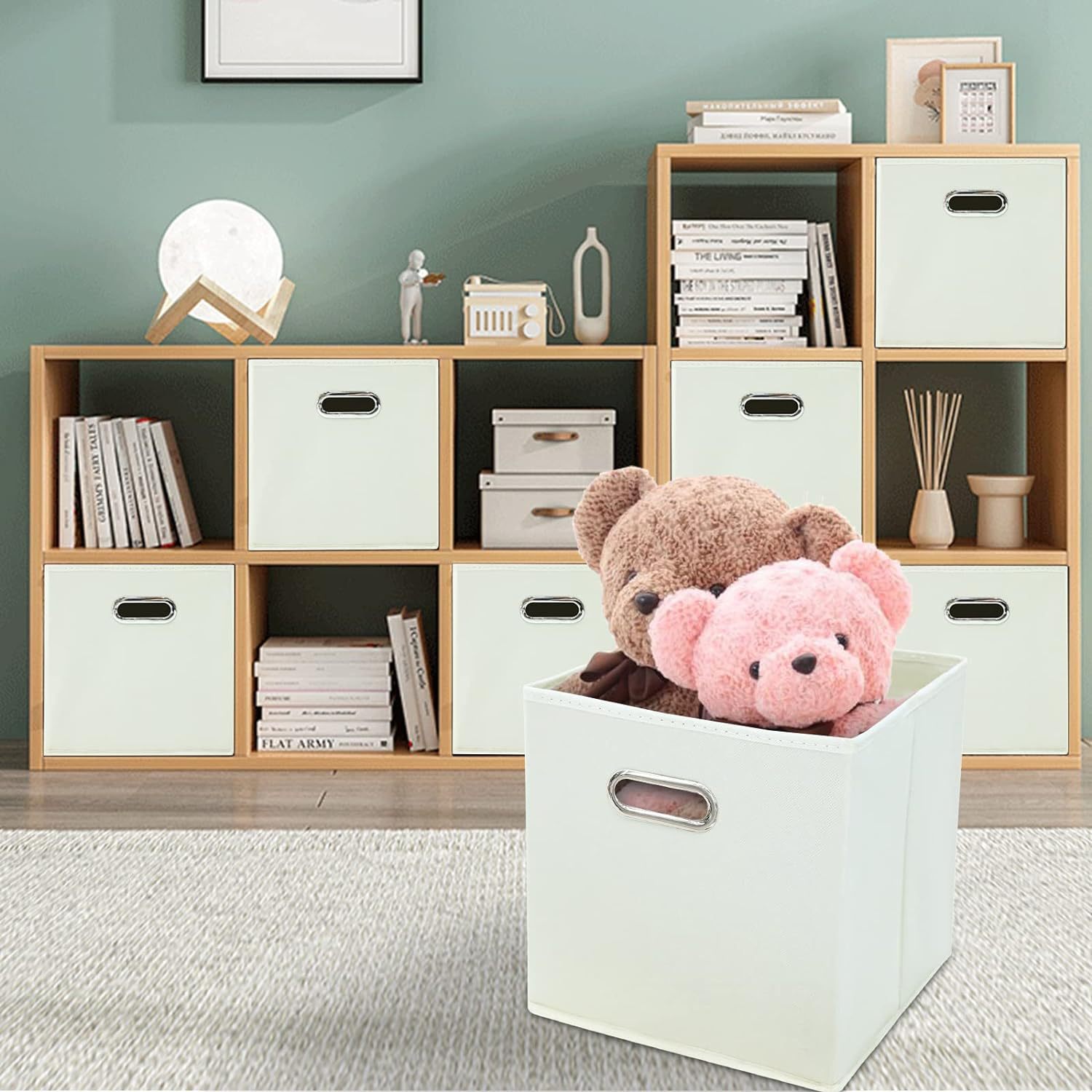 Foldable Fabric Storage Box Cube with Handle Square Storage Box Sundries Storage Basket Bookshelf Storage Box