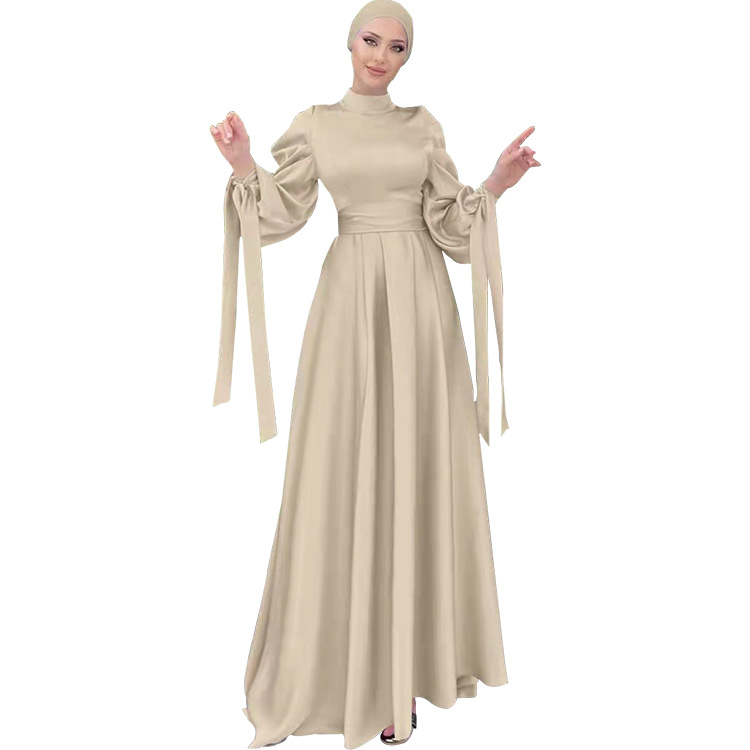 Robe en satin à col montant pour femme, nouveau modèle_voghion.com