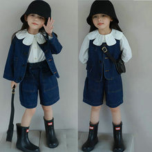 女童套装小清新花瓣领上衣加牛仔三件套25春秋装新款外贸童装代发