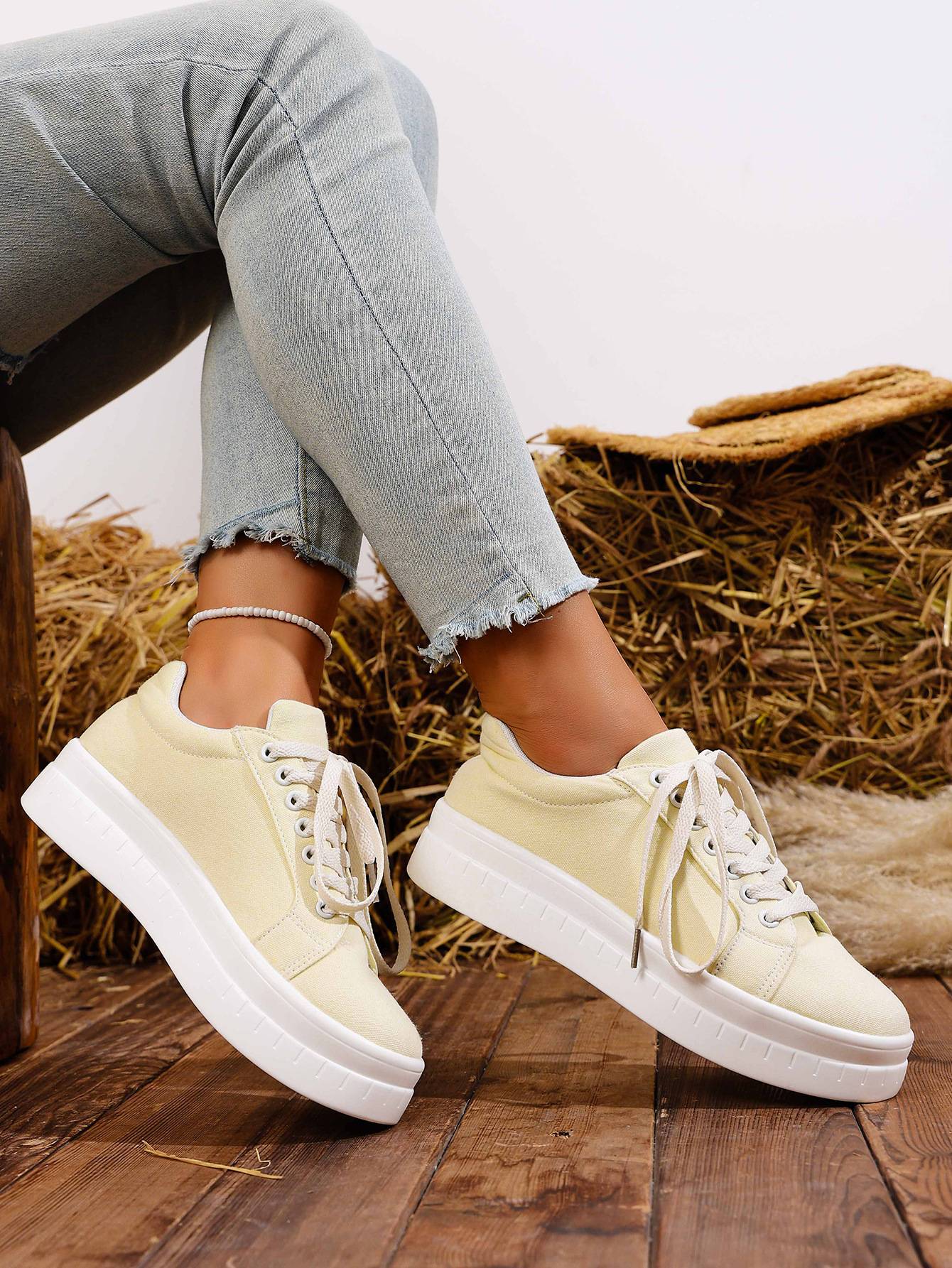 Women's Lace-up Casual Trainers For Women Round Toe Thick Sole_voghion.com