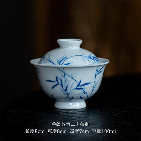 Hand-painted blue bamboo Ercai bowl