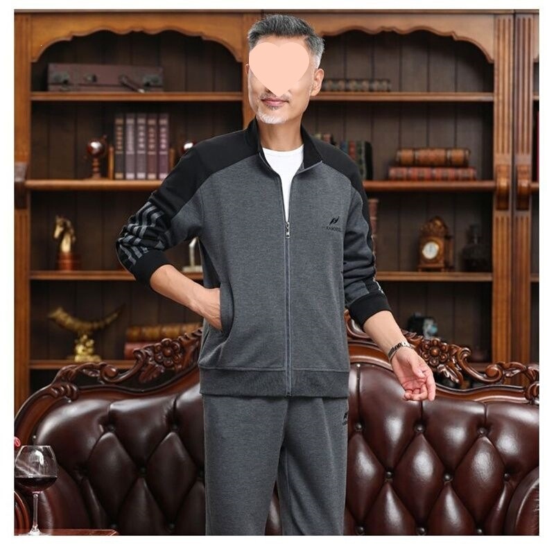 Men's athletic tracksuit, suitable for spring and autumn, loose-fitting, plus-size, casual, designed for middle-aged men, including a top and pants