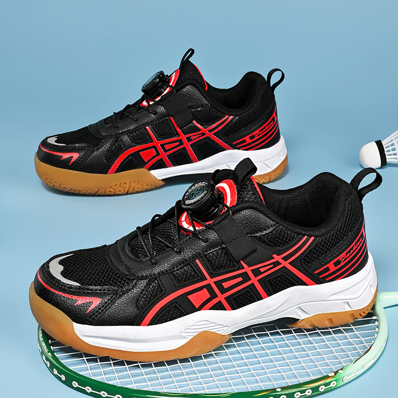 Nuevos zapatos de bádminton transfronterizos de malla transpirable, zapatos de voleibol para niños y niñas, tenis de mesa con suela suave para niños mayores en stock