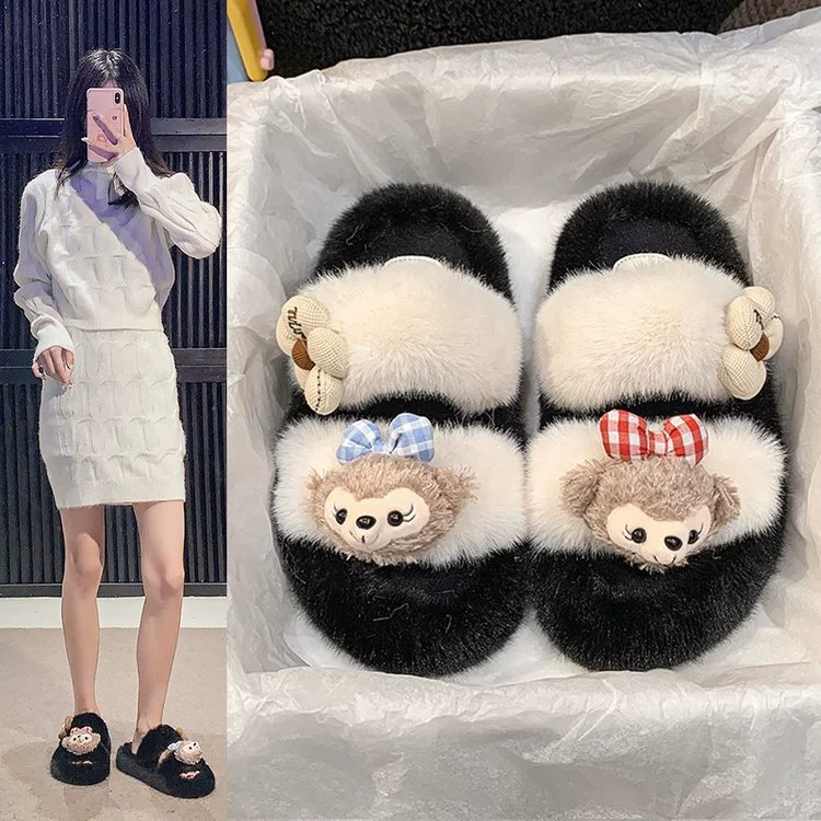 Домашний интерьер домашний хлопок буксировка женщина 2024 зима новый мультфильм милый снаружи носить толстую подошвину противоскользящие теплые хлопчатобумажные тапочки