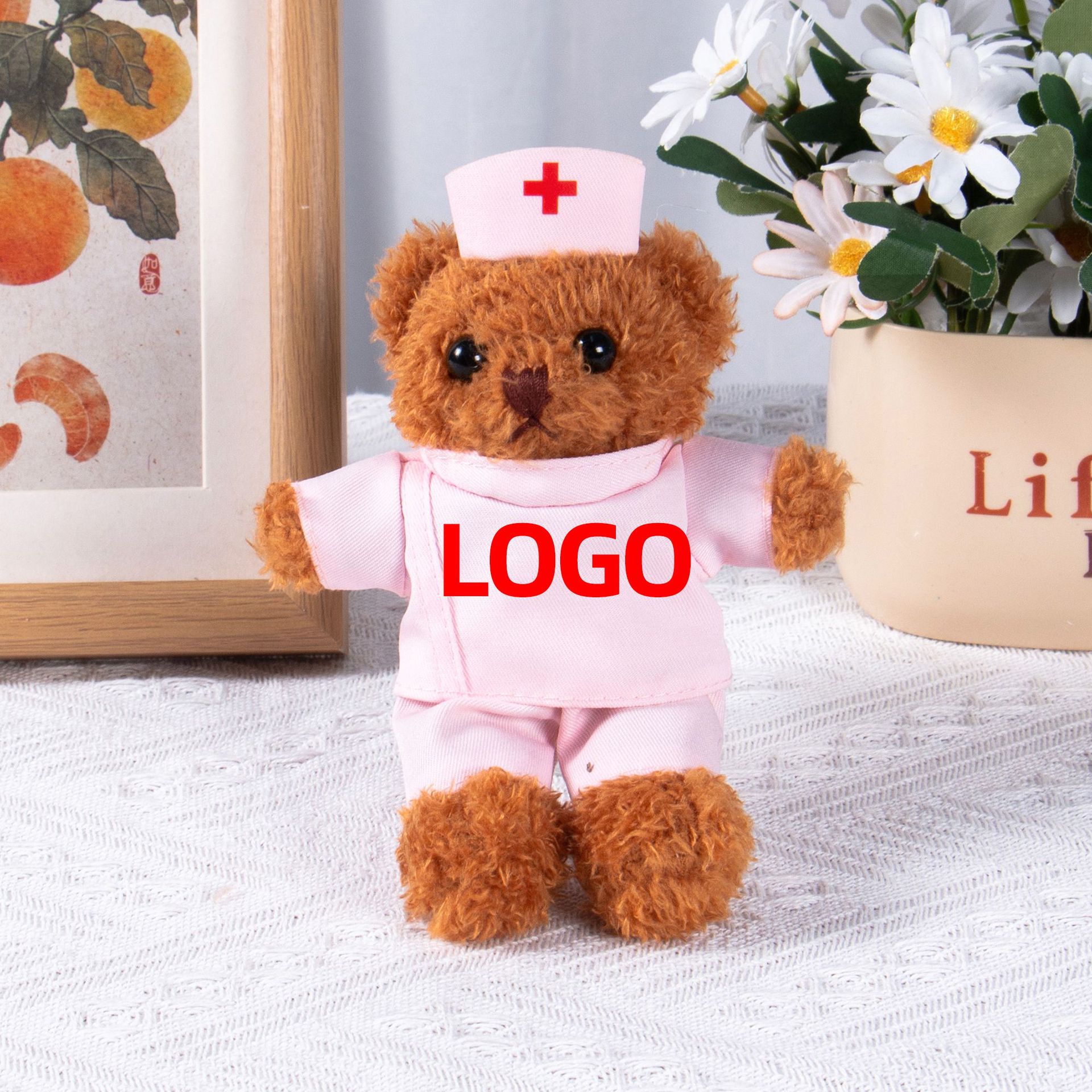 Doctor y enfermera uniformes de oso de peluche uniformes de muñeca de enfermería oso logotipo impresión de regalo de juguetes de peluche