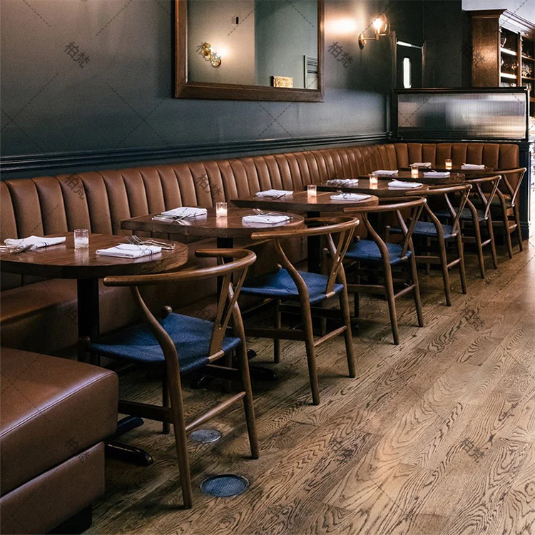 Almacenamiento sofá de madera sólida sofá curva de forma especial contra la pared cafetería cadena de tiendas restaurante comercial exclusivo transfronterizo