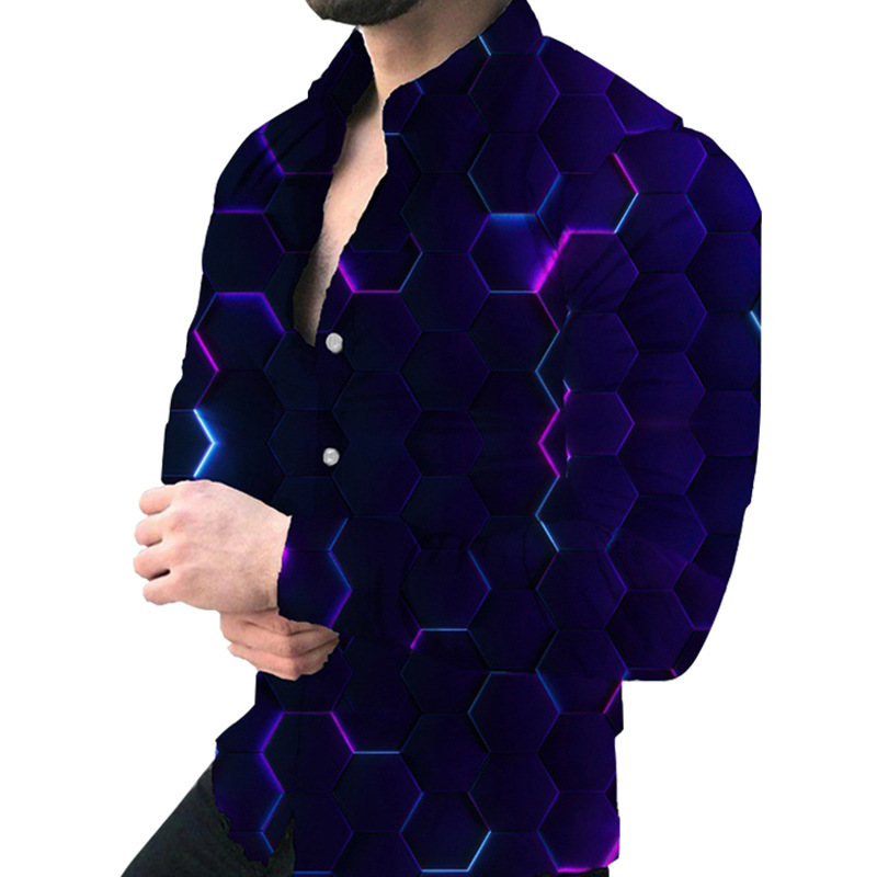 Comercio exterior transfronterizo 2023 nueva primavera y otoño camisa de manga larga para hombres moda 3D impresa camisa casual ventas directas de fábrica
