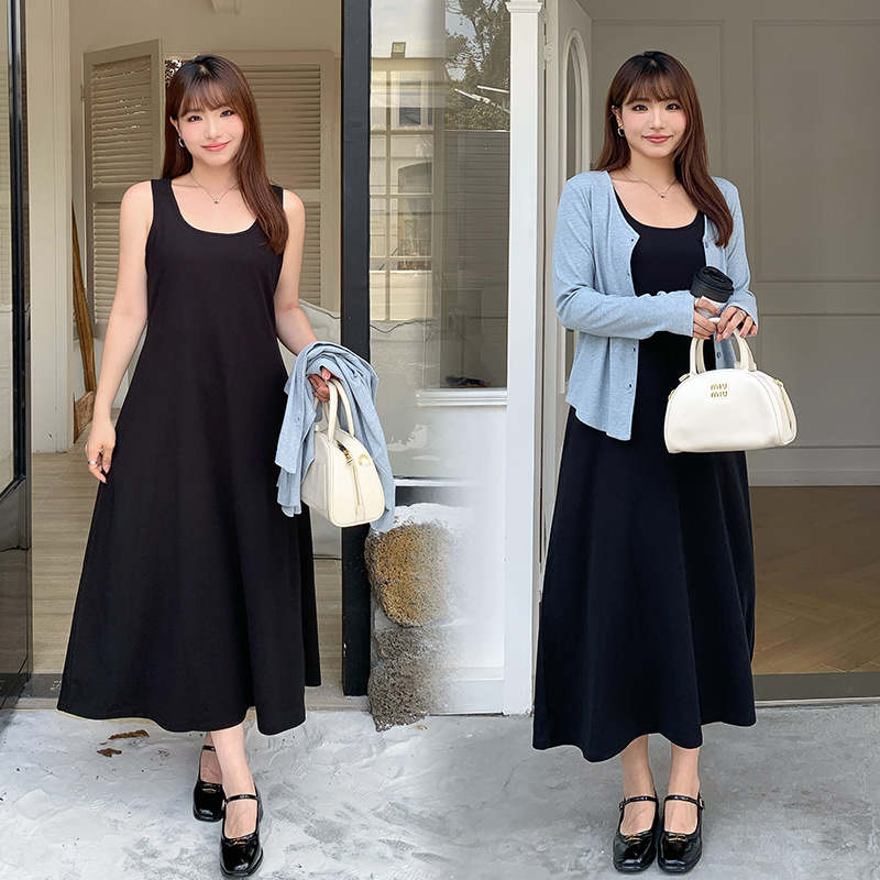240kg plus size women's autumn loose sleeveless wear bottoming A- line skirt fat sister slim vest skirt 3428
