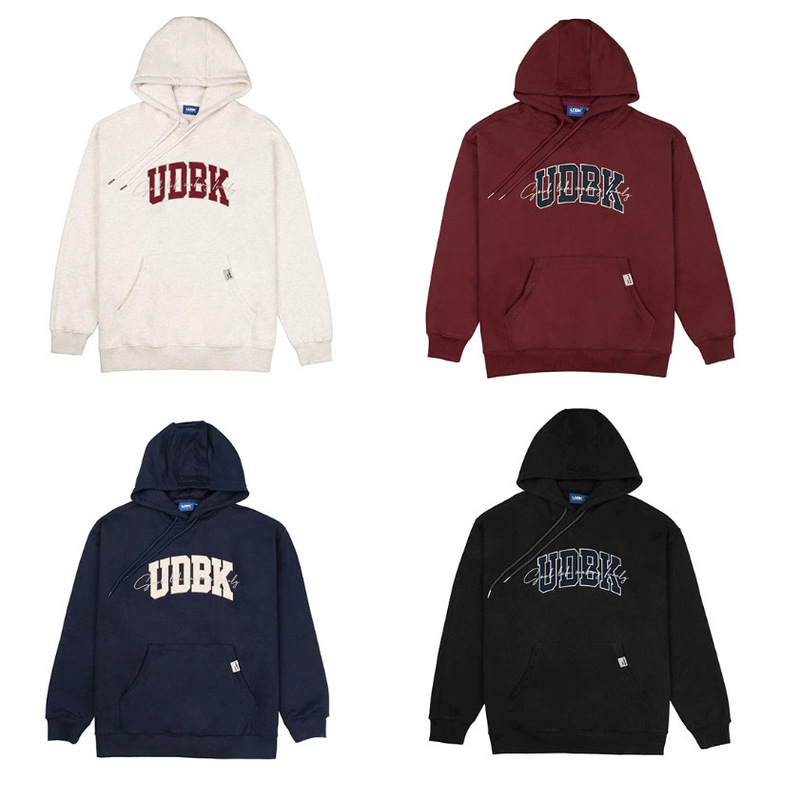 Source Manufacturer Patch Embroidery Retro Contrast Patch Fleece Hooded Sweatshirt National Trend Couple Burgundy Hoodie