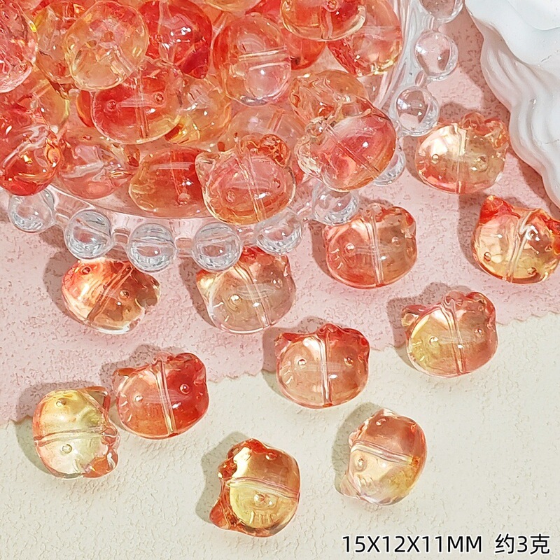 卸売ガラス KT 猫ヘッドストレートホール子猫ガラスルースビーズ手作り DIY ブレスレットネックレスジュエリーアクセサリー材料|undefined