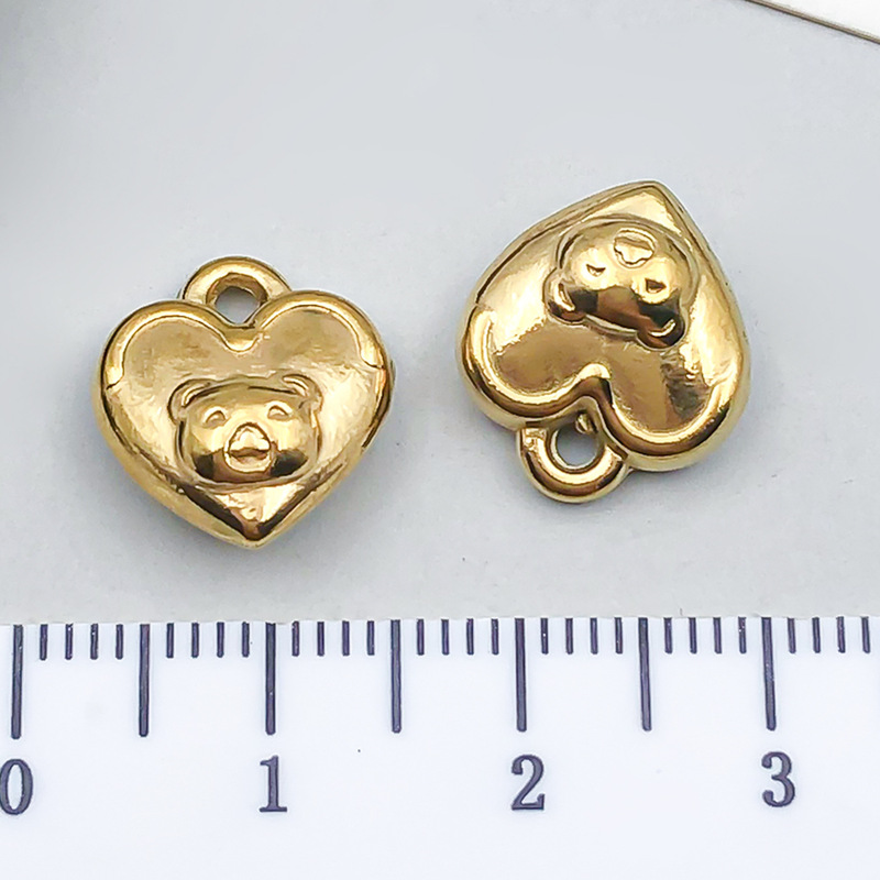 不锈钢diy饰品配件卡通系列金色小熊立体手链项链钥匙扣吊坠挂件|undefined
