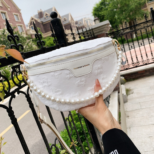 New chest bag, cross-body bag,  new mobile phone waist bag, women's bag, fashionable small flower pearl hand-held crossbody bag for women
