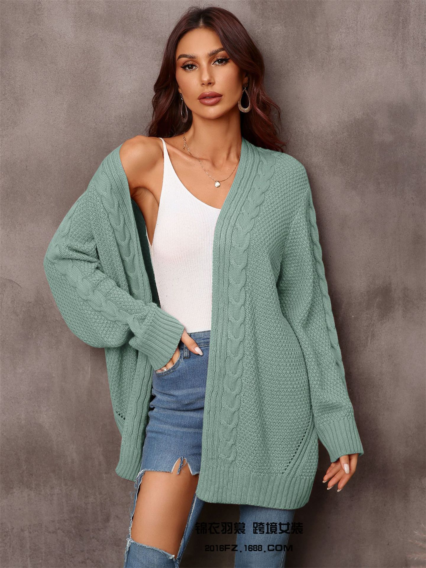 Women's large size women's cardigan irregular knit sweater hollowed out sweater coat_voghion.com