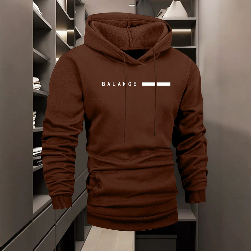 Cross-Border Hot-Selling Balance Letter-Print Red Hooded Sweatshirt Men's Trendy Printed Sports Casual Pullover