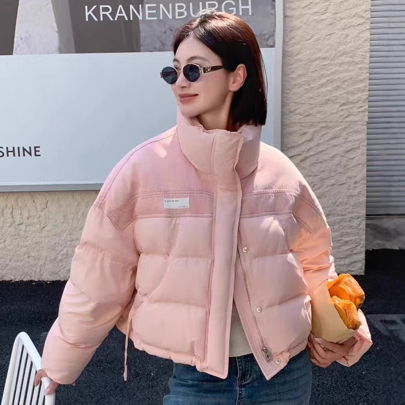 90 White Duck down European Stand Collar Patchwork Denim down Jacket for Women 2025 Winter New Thickened Warm Coat Trend