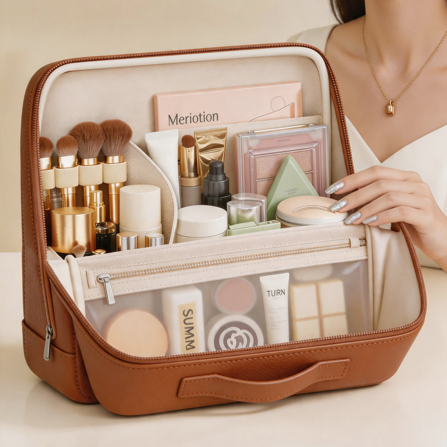 Standing makeup bag for women, large capacity, partitioned, 2026 new model, portable travel cosmetic storage bag