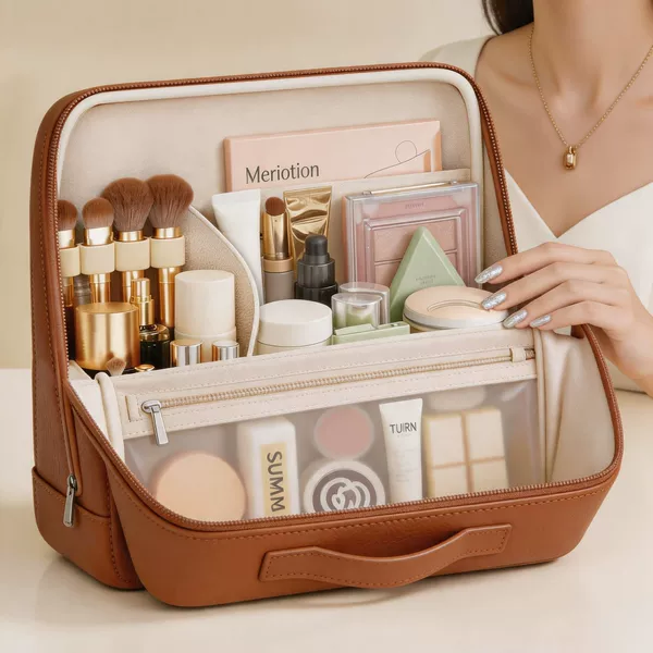 Standing makeup bag for women, large capacity, partitioned, 2026 new model, portable travel cosmetic storage bag
