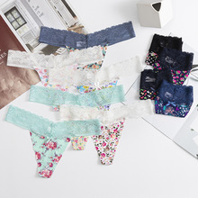 新款蕾丝边三角裤透明低腰女士内衣丁字裤印花性感内裤 厂家直销