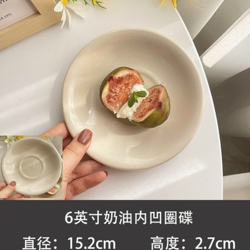 セラミック卸売ディナープレート朝食プレートセラミックウォームウッドハートフォトポーズスタイルホームクリームカラーディッシュプレート|undefined