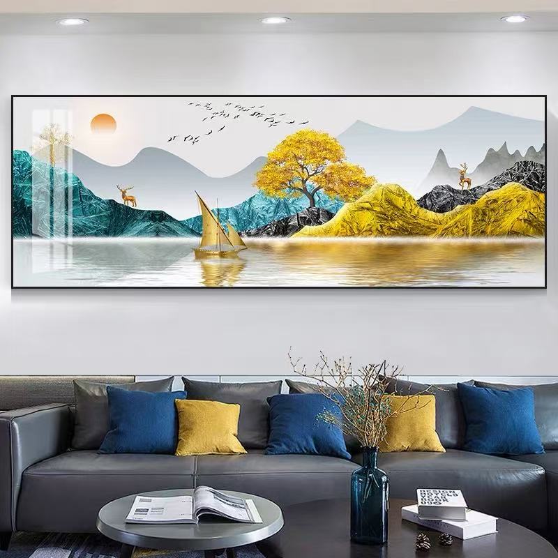 办公室横板壁画背有靠山挂画现代客厅沙发装饰画新中式茶室山水画|undefined