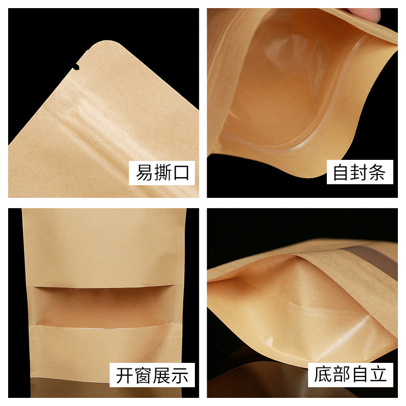 Bolsa de cartón de ventana abierta, bolsa de embalaje de alimentos de frutas secas, bolsa de cartón auto sellado, bolsa de té auto-suportable