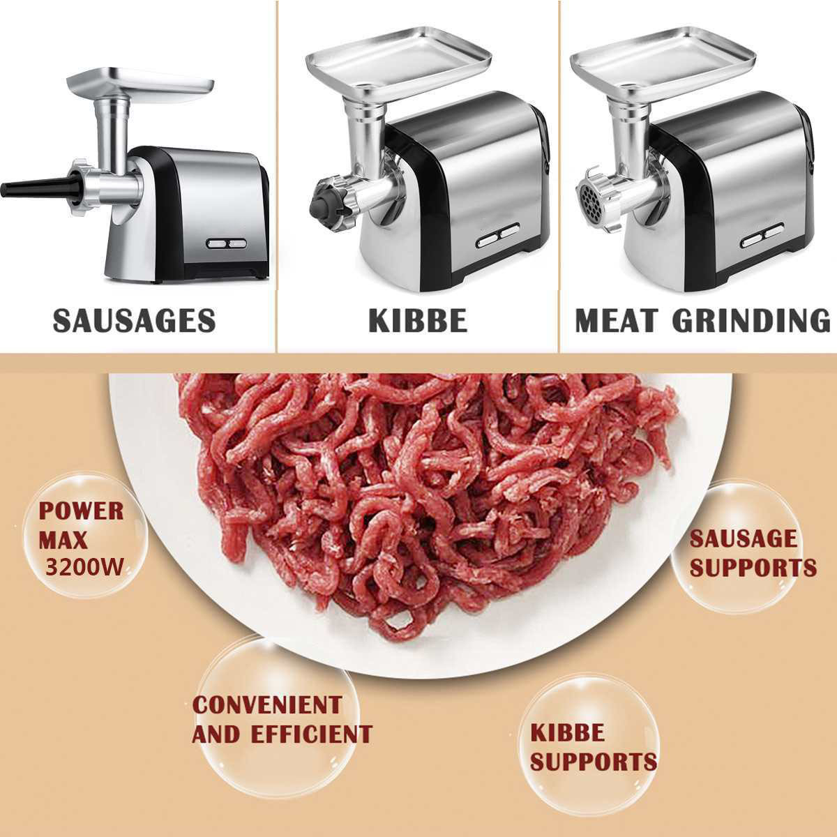 Picadora de carne eléctrica doméstica transfronteriza Máquina automática de llenado de salchichas de acero inoxidable Picadora de carne Máquina de relleno de carne Máquina de cocción de trituración