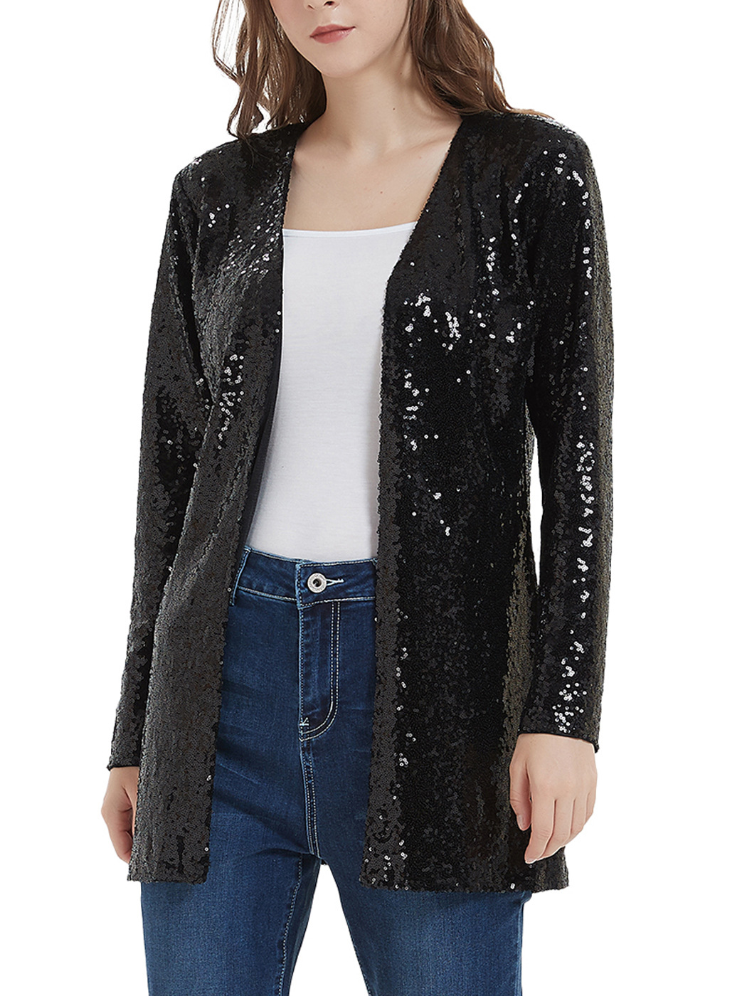 Chaqueta Blazer de Lentejuelas para Mujer de Poliéster Casual