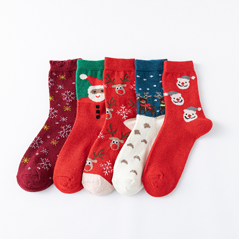 Christmas Women's Boxed Wool Mid Tube Deer Socks Children's Autumn/Winter Gift Box_voghion.com