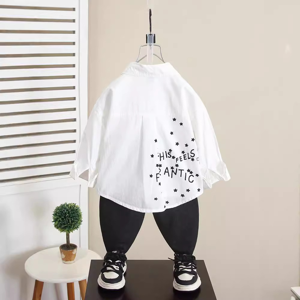 6267 Camisa de manga larga de otoño para niños 2025 Nuevo estilo de primavera y otoño para niños Camisa de estilo occidental Chaqueta de otoño para niños