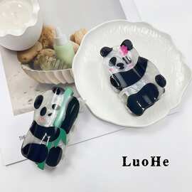 络禾饰品新款简约亚克力抓夹可爱熊猫抓夹发夹竹子发夹头饰鲨鱼夹