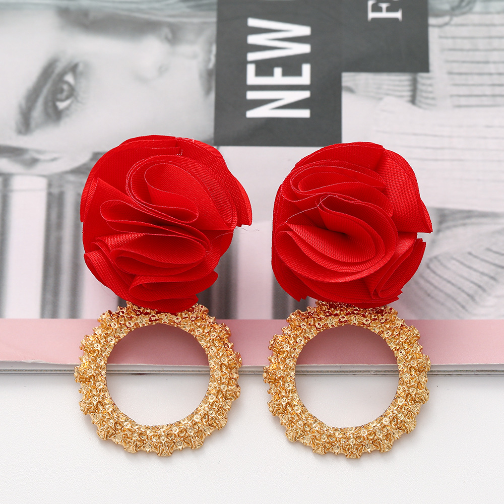 New Multilayer Chiffon Cloth Lace Flower Earrings display picture 7