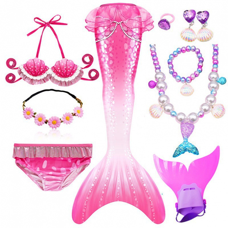 그라데이션 핑크 3종세트 + 오리발 + 헤어 액세서리 + 목걸이 5종세트