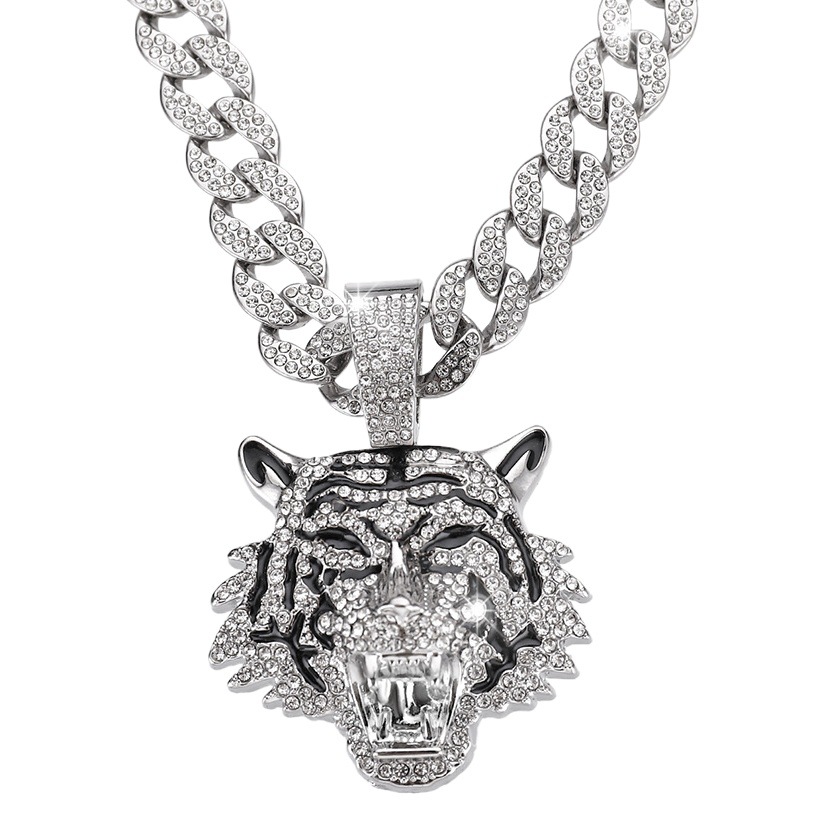 Collar Cubano con Colgante de Tigre 3D en Aleación Estilo Europeo y Americano, Joyería Moderna y Exclusiva para Hombre, Tendencia Hip-Hop