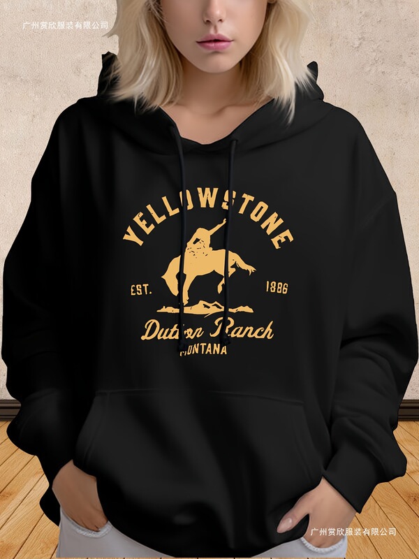 Large Yellowstone Dutton Ranch Pattern Women's Hoodie - Comfortable Polyester Long-Sleeve Sweatshirt, with Large Yellowstone Dutton Ranch Pattern Women's Hoodie - Comfortable Polyester Long-Sleeve Sweatshirt, with