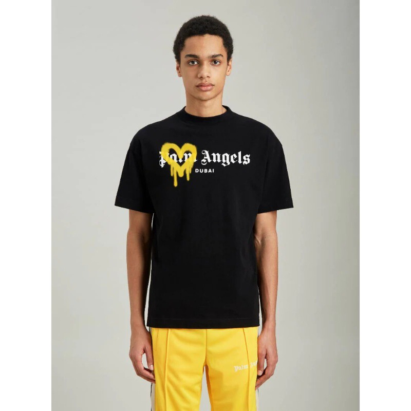 Palm Angels Palm Angels Heart Dissolving Heart Graffiti Spray Letter Short-Sleeved Loose Men's and Women's Trendy Brand T-Shirt