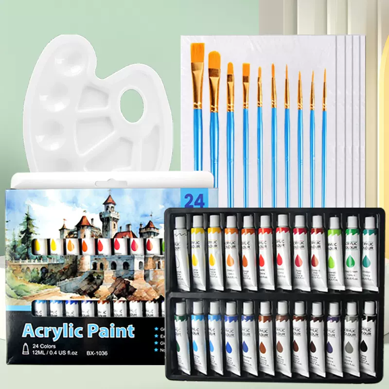 24色丙烯颜料套装 12ml铝管套装 美术绘画创作写生颜料套装 厂家