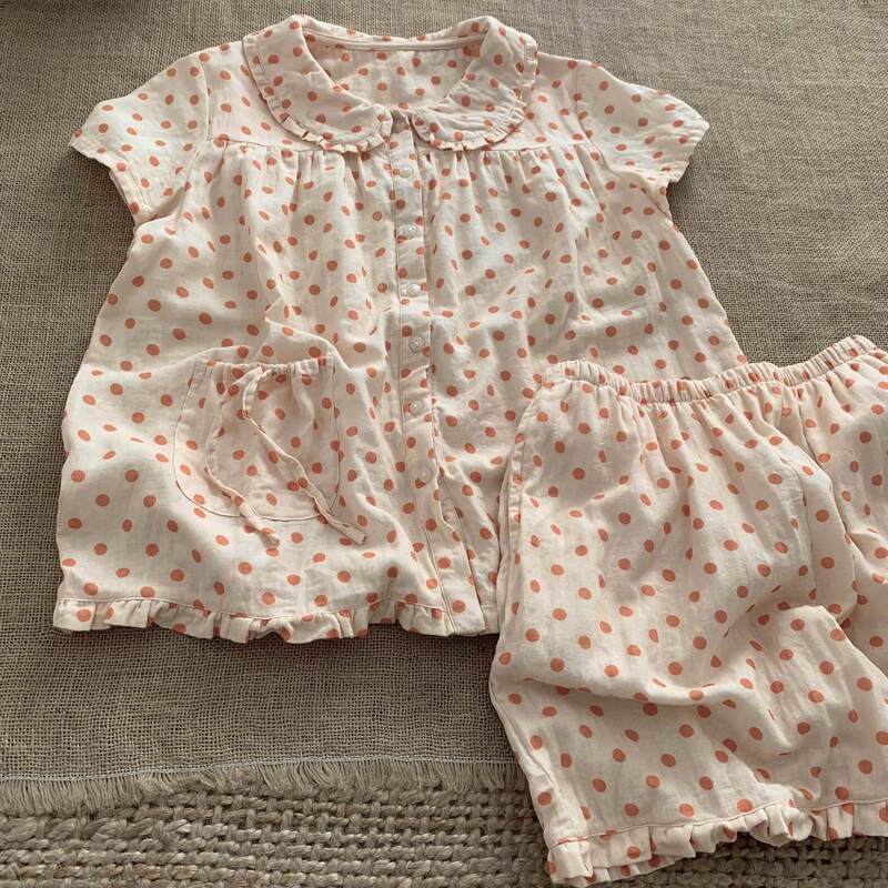 Sweet and cute style doll collar polka dot pajamas for women, summer plus size short-sleeve shorts, can be worn outside, home wear set Sweet and cute style doll collar polka dot pajamas for women, summer plus size short-sleeve shorts, can be worn outside, home wear set