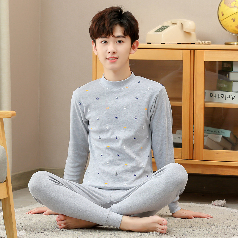 Ropa interior juvenil traje masculino estudiante ropa mediana y grande niños más tamaño suéter de algodón conjunto de ropa interior térmica