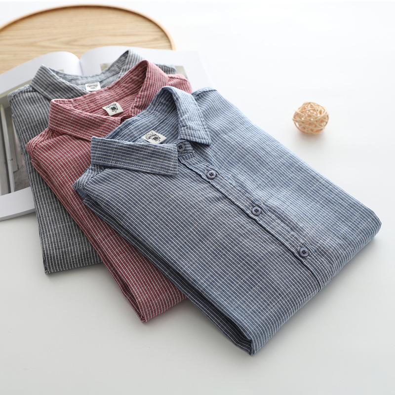 Factory Direct Sales Pure Cotton Slub Cotton Women's Striped Shirt Pure Cotton Double-Layer Gauze Women's Shirt Cotton Gauze Women's Blouse Factory Direct Sales Pure Cotton Slub Cotton Women's Striped Shirt Pure Cotton Double-Layer Gauze Women's Shirt Cotton Gauze Women's Blouse