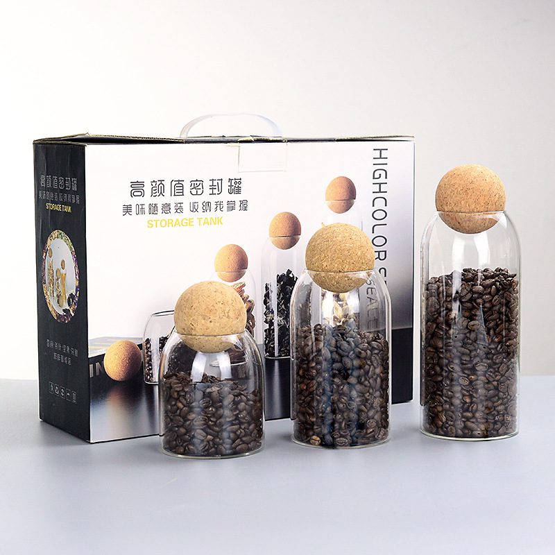 Frasco de almacenamiento de vidrio transparente tarro de té frasco de vidrio de corcho esférico Frasco de almacenamiento de granos de frutas secas de cocina