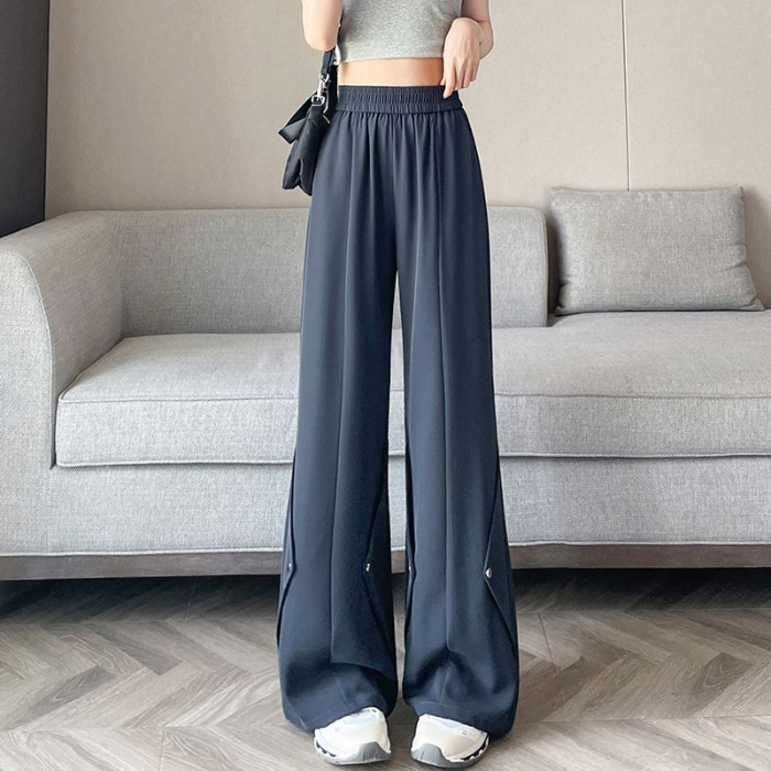 窄版西装裤女秋季薄款冰丝裤子2025新款早秋高腰显瘦阔腿微喇叭裤|undefined