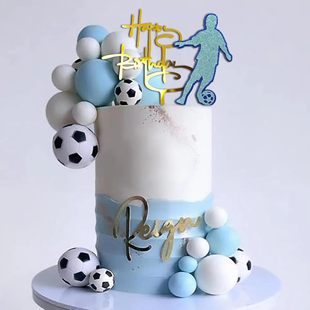 28 pcts Blue Football Cake Decoration Mini Football Ornaments Sports Theme Birthday Party Supplies suit