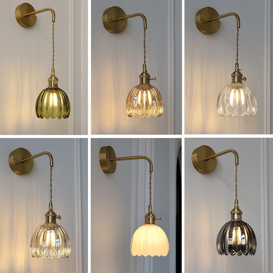 Japanese style retro flower glass wall lamp modern simple Nordic bedside lamp TV background wall bathroom mirror headlight